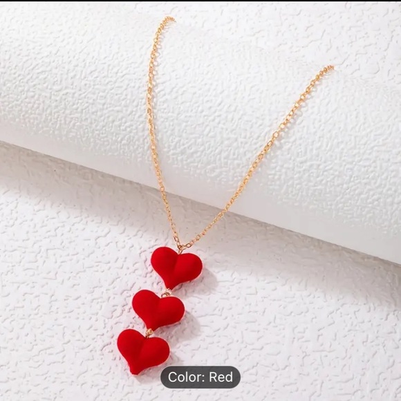 Triple heart red velvet necklace Valentines Day for women NWT - Picture 1 of 5